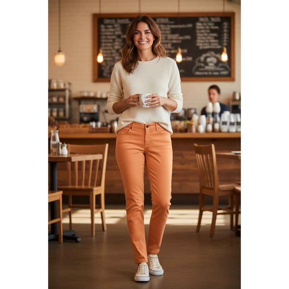 Tempo Paris Womens Apricot Orange‎ Slim Straight Leg Tech Stretch Pants Size 4